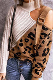 shirtstylespot Turtleneck Leopard Print Patchwork Cold Sweater