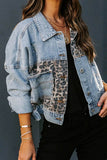 shirtstylespot Denim Leopard Patchwork Jacket